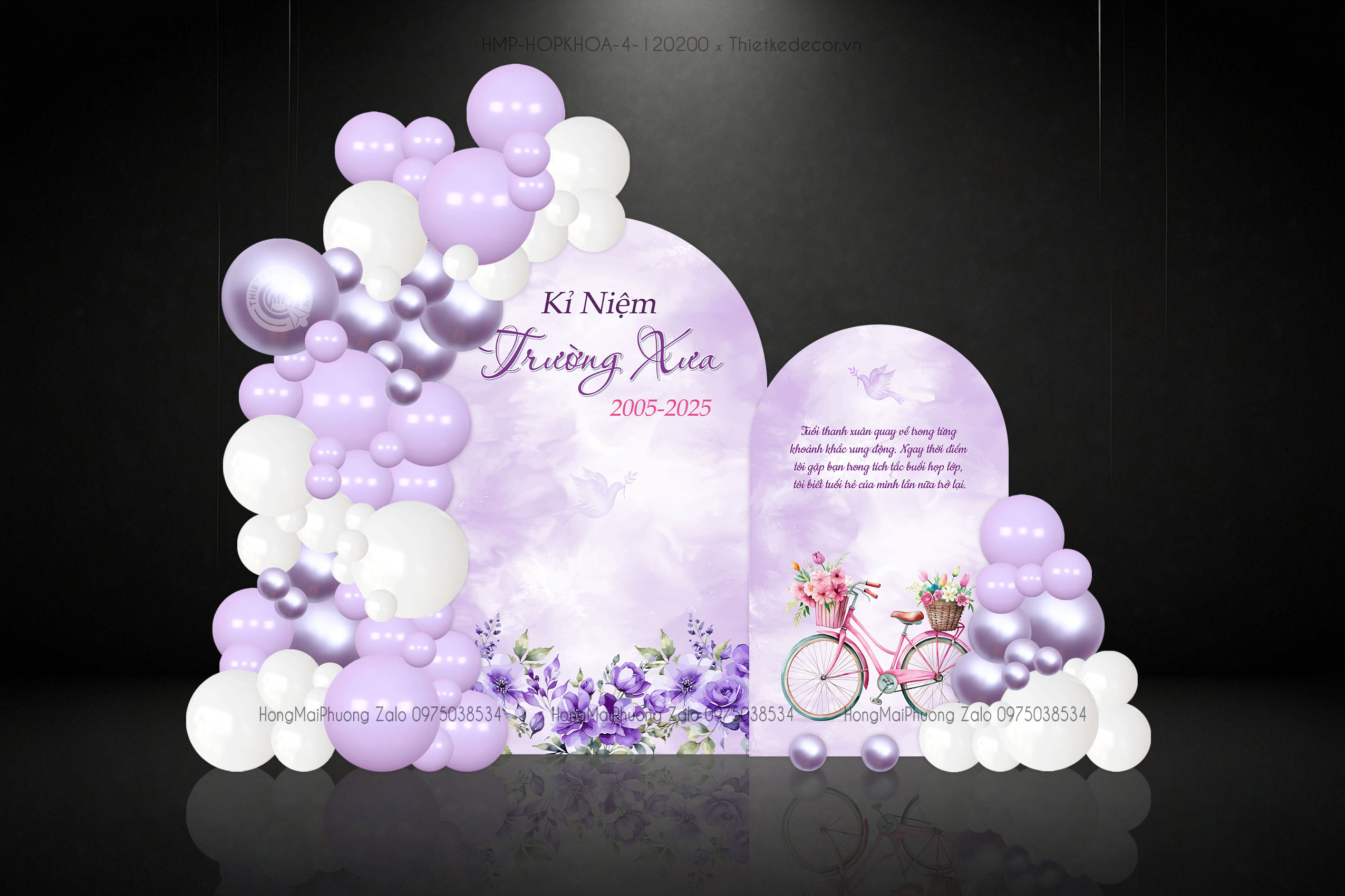 Backdrop họp lớp kỉ niệm trường xưa tone tím